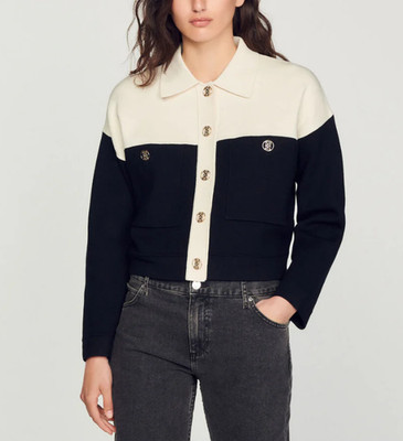 Sandro Paris Damen Rücken Strick Cropped Cardigan Gr 36 FR 8 UK 4 US SFPCA00620