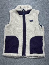 Patagonia Vest Kids Large 12 White Retro-X Fleece Sherpa Pockets 65619