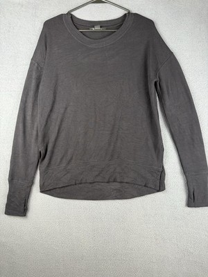 Athleta XXS Black Long Sleeve Modal Pullover Top with Thumbholes Side Slit