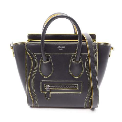 CELINE Bag: Luggage Nano Shopper 189243 Black/Yellow W20H20D9cm w/strap;