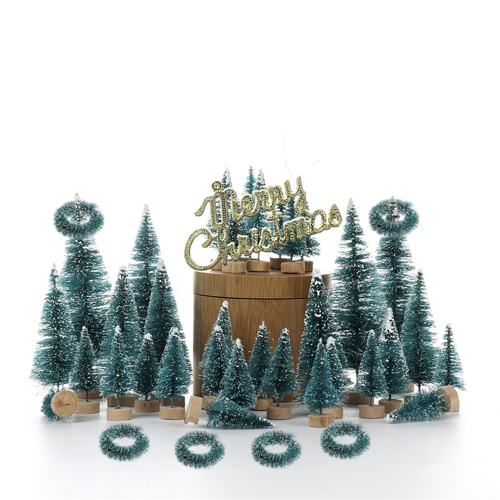 Mini Snow Frost Pine Artificial Christmas Trees with Wooden Base YJFS