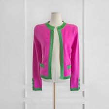 CHANEL VINTAGE 96A, METALLIC LINING KNIT CARDIGAN FR42