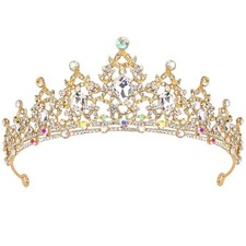 SuPoo Crowns for Women Gold Tiara and Crown Queen Birthday Tiara AB Crystal Head
