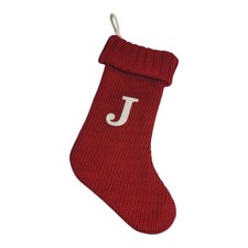 Wondershop Monogram Knit Christmas Stocking Letter J Initial Red Holiday 17"