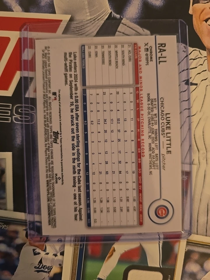 2024 Topps Chrome - Rookie Autographs Luke Little #RA-LL Purple Refractor /250RC - Image 2 of 3