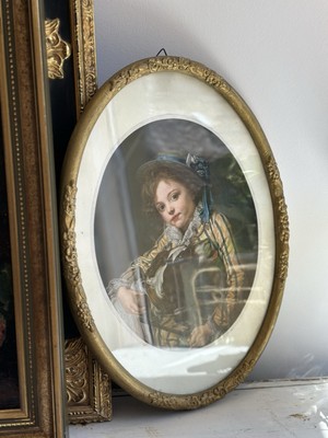 Jean Baptiste Greuze, Kunstdruck, Ovaler Rahmen, Antikes Portrait, Antikes Bild