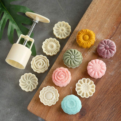 #ad Mooncake Mold with 6 StampsMid Autumn Festival Hand Pressure Flower Moon Cake M $18.99