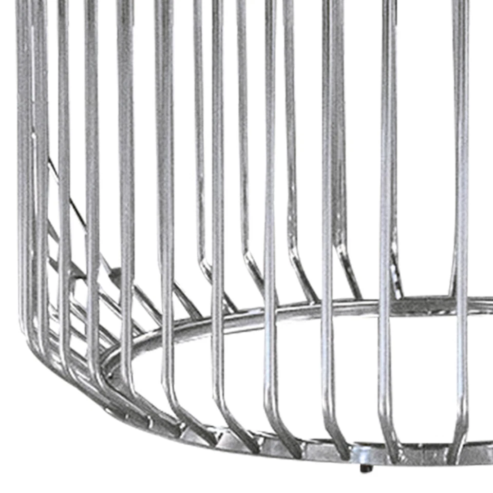 Base de mesa de comedor cilíndrica Benjara de 35 pulgadas solamente, metal cromado pulido enjaulado Foto 4 de 4