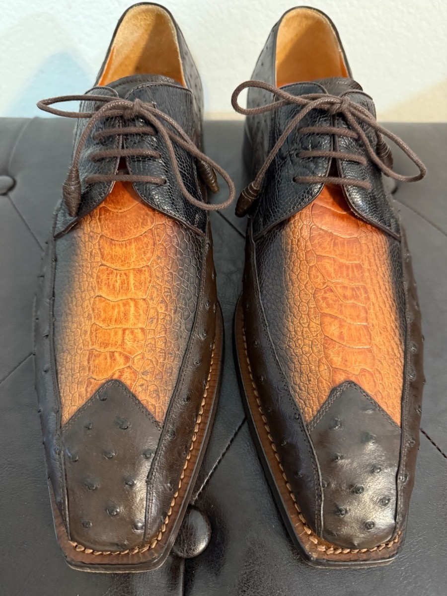 Mezlan Platinum Ostrich Leather Dress Shoes Brown s-l400.jpg main image 4