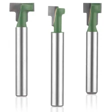 3-Piece Keyhole Router Bit Set for Wood T-Track Slotting, 1/4" Shank