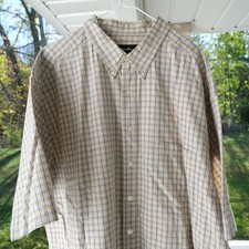 Eddie Bauer Mens XXL Tall Tan Plaid Button Down Short Sleeve Shirt