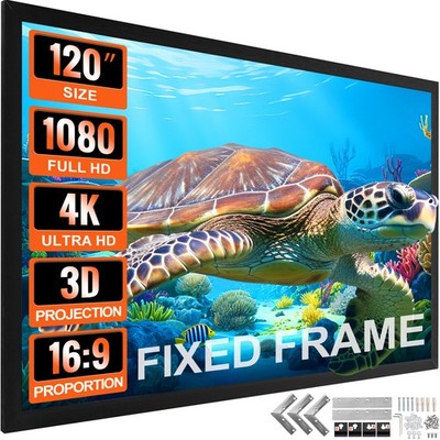 Uimoso 120'' Aluminum Fixed Frame 16:9 Projector Screen Velvet Matte Home Theater