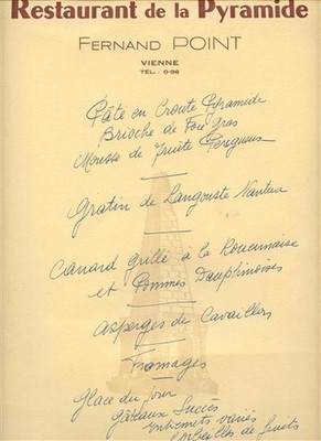 Restaurant De La Pyramide 1960's Dinner Menu Fernand Point Vienne France 