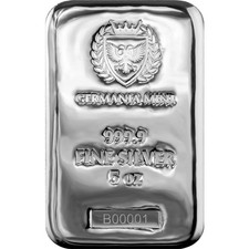 5 oz Germania Mint Cast Silver Bar (New) 82.66 per troy oz