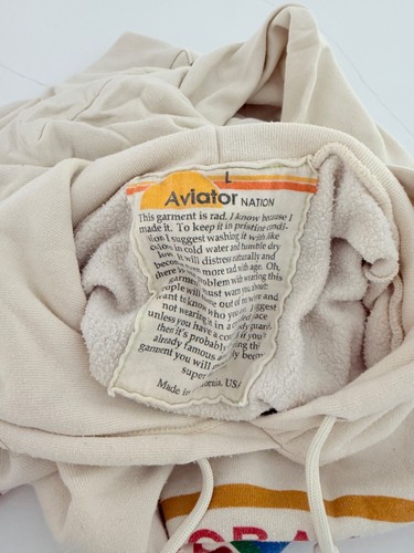 Aviator Nation Beige Hoodie Pullover Sweatshirt Casual Activewear VENICE CA - Picture 7 of 8