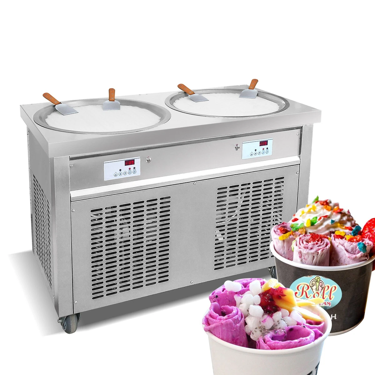 Kolice ETL NSF Commercial rolled ice cream machine with double round 22''  pans