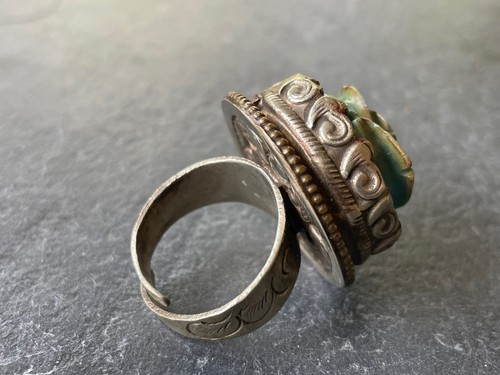 BIG Aqua Blue Flower Stretch Ring Silver Tone Handmade Artisan Vintage Statement - Picture 4 of 9