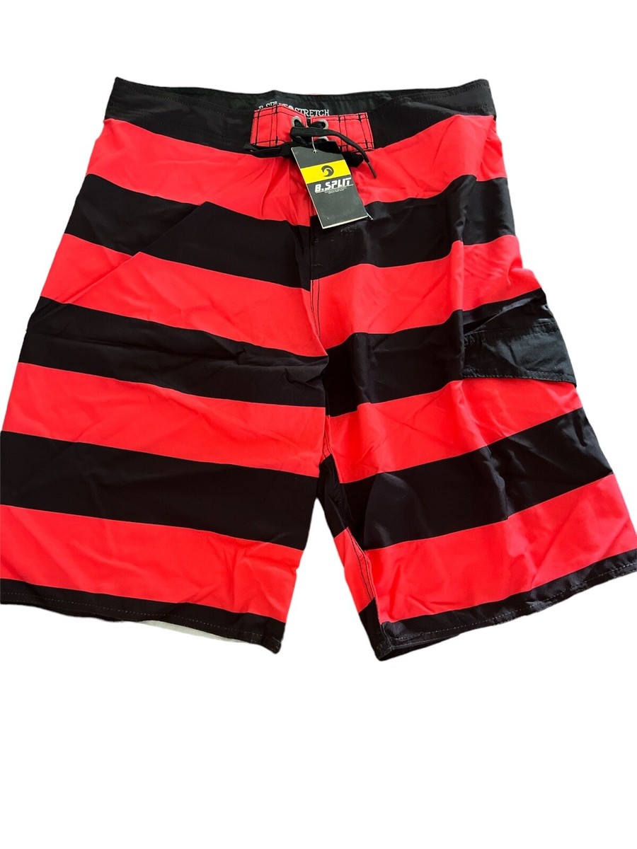 B. Split Stretch Action Sports Surf 4 Way Board Shorts Red