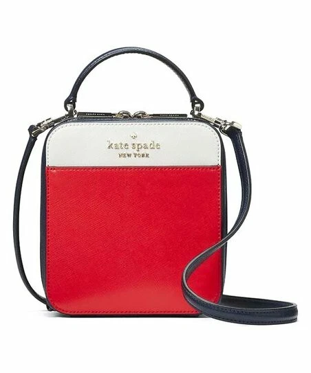 Kate Spade Red Navy Color Block Daisy Leather Vanity Crossbody Bag NWOT