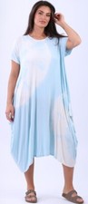 NEW ITALIAN TIE DYE SKY BLUE PANEL DRAPE MIDI DRESS ONE SIZE 14 TO 22