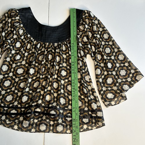 BCBG Max Azria Top XSmall Sheer Swing Geometric Retro Floral Boho Scoop Neck - Picture 12 of 15