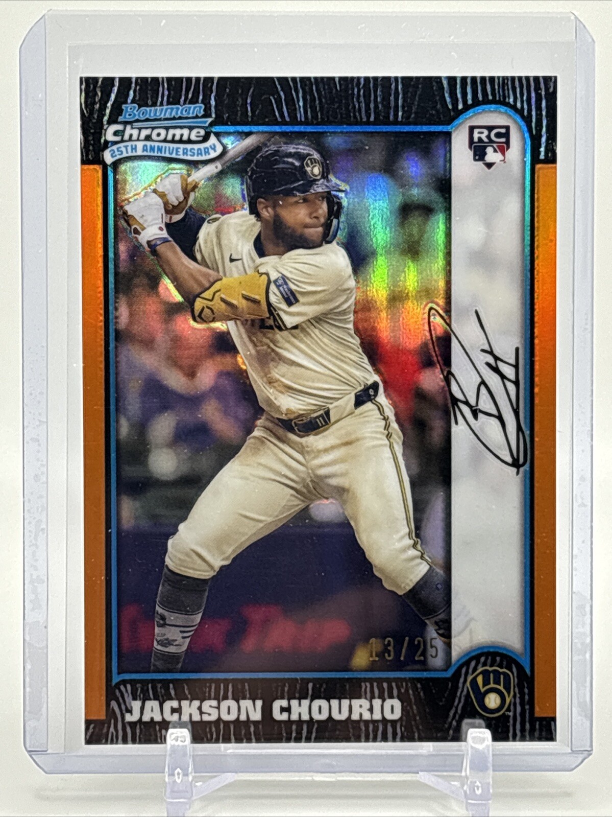 Jackson Chourio 2024 Bowman Chrome Orange Refractor 1999 25th Anniversary RC /25