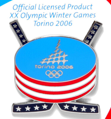 2006 TORINO OLYMPIC GAMES PIN ICE HOCKEY PUCK STICK Milan Cortina 2026 TRADER