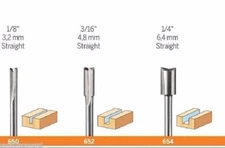 3 AUTHENTIC DREMEL STRAIGHT ROUTER BITS 650, 652 AND 654 HIGH SPEED STEEL NOS