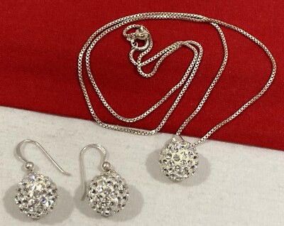 AGI Italy 925 Solid Sterling Silver CZ Ball Sphere Pendant Necklace Earrings Set