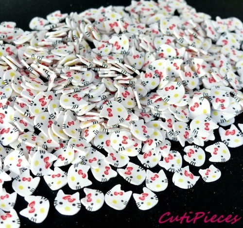 Arcilla Fimo Blanco Gato Gatito Gatito Arco Rojo Pequeño Embellecimiento 3D Arte en Uñas Artesanía - Imagen 2 de 4