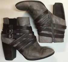 Sofft Eurosoft Phoebe Gray Slightly Distressed Leather Heeled Booties Size 9.5