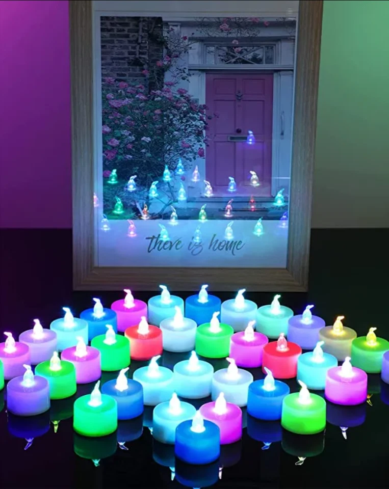 12 Battery Operated Color Changing LED Tea Light Candles Valentines Easter Decor - Image 4 of 4