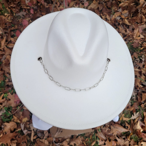FERBIL Women and Men Fashion Wide Brim Felt Fedora Panama Hat with Long Chain - Picture 12 of 20