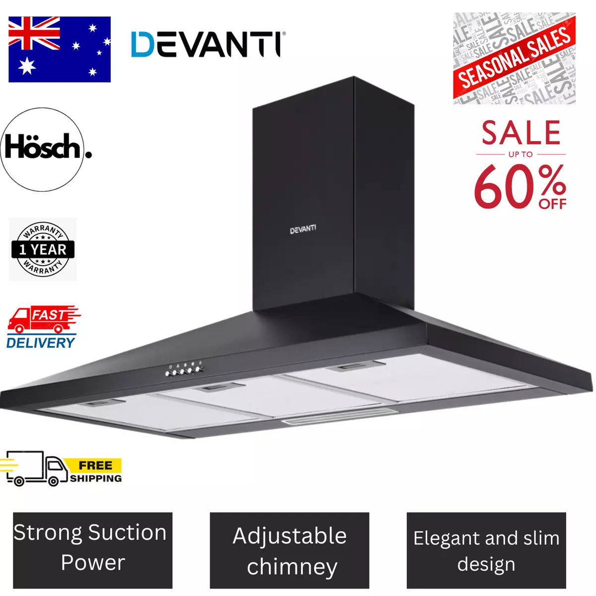 Black canopy 2024 rangehood 900mm