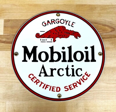 MOBILOIL ARCTIC GARGOYLE 9'' ROUND PORCELAIN SIGN FOR LUBSTER OR DISPLAY!!