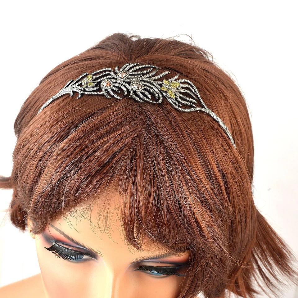 Diadema oxidada mariposa diamante helado de 7,48 quilates plata de ley 925 Foto 3 de 4