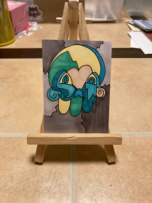 ACEO Original Mixed Media Painting Art Card ATC Skull Chelle #150