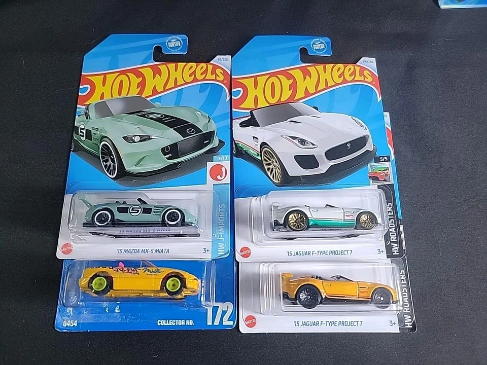 HOT WHEELS Mazda MX-5 Miata,(yellow/Green) '15 JAGUAR F-Type Project 7(ALOT OF 4 - Image 2 of 4