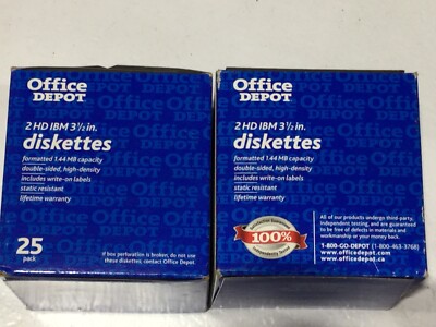 (X2) 25 Office Depot 2HD IBM Formatted 3.5  Floppy Disks Diskettes 1.44 MB