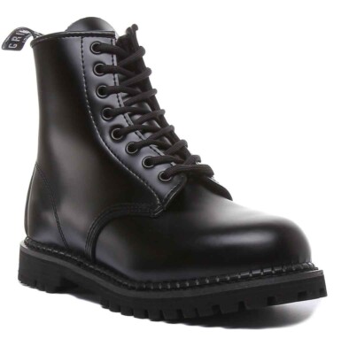 GRINDERS Cedric Cs Unisex 8 Ösen Leder Knöchel Herren Stiefel Schwarz EU 36-46