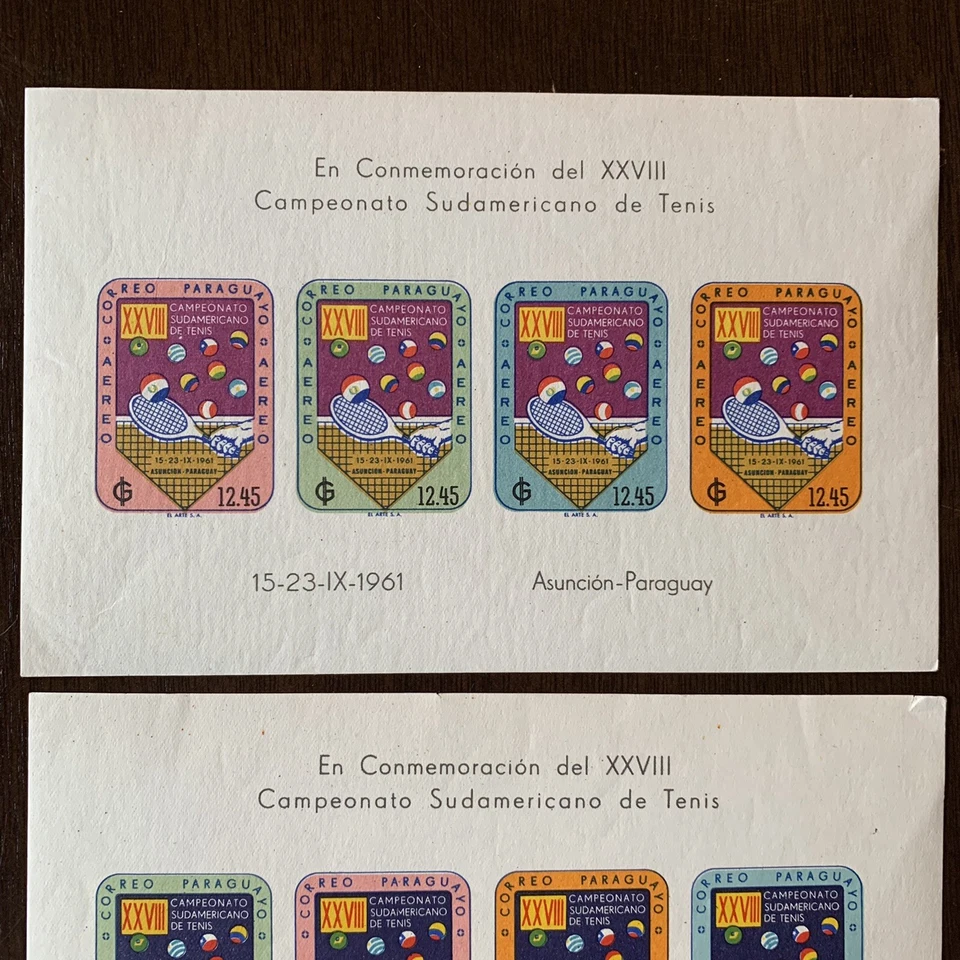 PARAGUAY SOUVENIR MINI SHEETS STAMP LOT JFK, TENNIS, PAINTINGS, FLAGS, TRAINS - Image 2 of 4