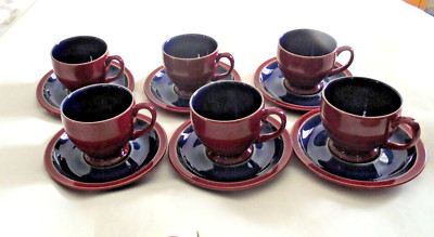 Denby Harlekin Tee Kaffeetasse Untertasse dunkelblau rot 5 verfügbarer Preis pro Tasse