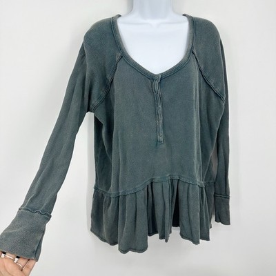 We The Free Coastline Peplum Top Size Large Boho Whimsical Fairy Button Up