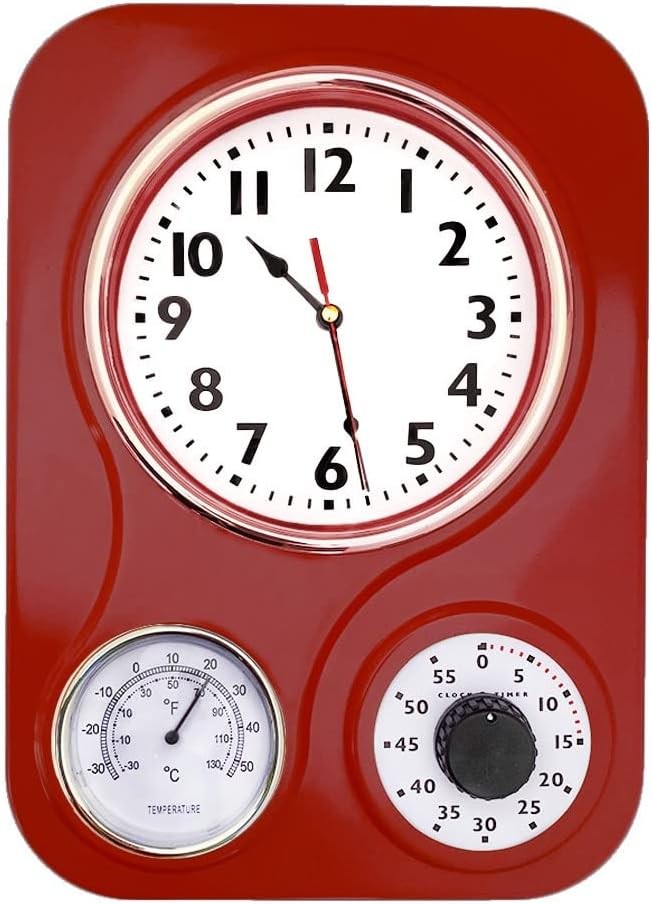 Retro Kitchen Clock (with temperature and timer functions) (Retro Red)