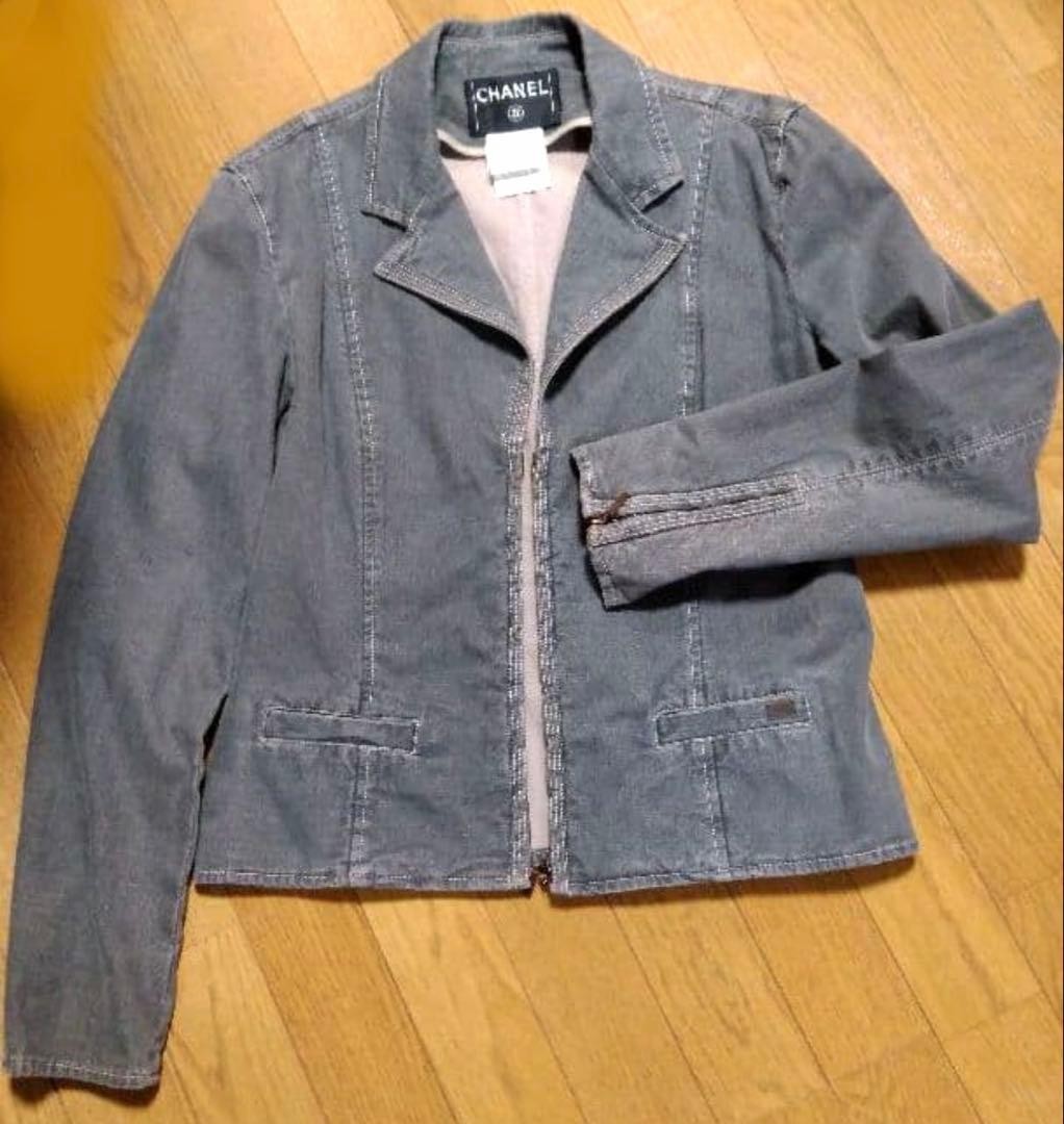 CHANEL Denim Jacket Size 42 Slim Fit Stylish Design 57cm Length | eBay