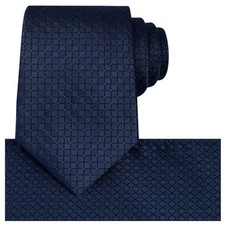 Mens Checkered Tie Set Solid Color Festive Necktie Pocket Square Navy Blue