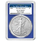 2026 $1 1-oz American Silver Eagle PCGS MS70 FDOI West Point Label Blue Frame