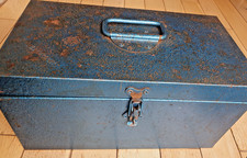 Vintage Halfords Blue Metal Tool Box - 36 x 19.5 x 18 cm