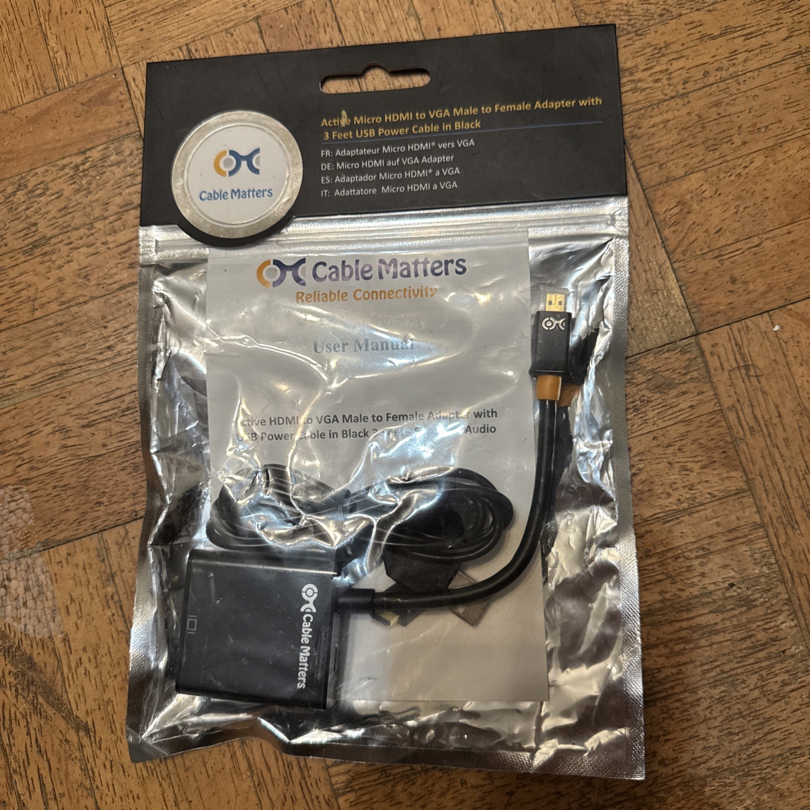 NEW Cable Matters Active Micro  Hdmi To Vga Male To Female Adapter 113048-Black