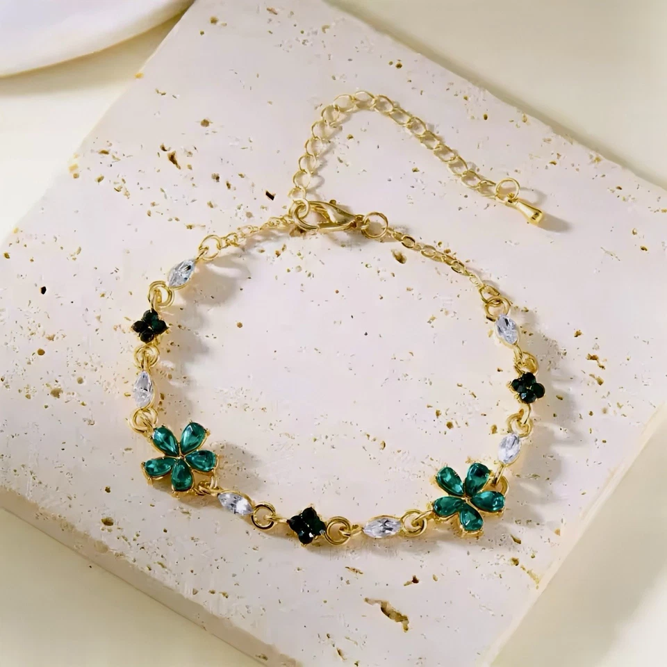 Blumen Armband Gold – Zirkonia, verstellbar 16–21 cm, Damen Geschenk - Bild 3 von 4